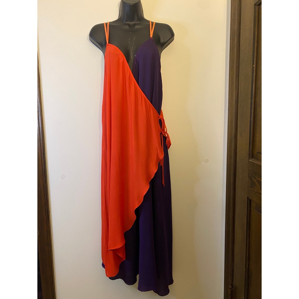 Free People Orange Purple Colorblock Wrap Maxi Dress Adjustable Straps Small
